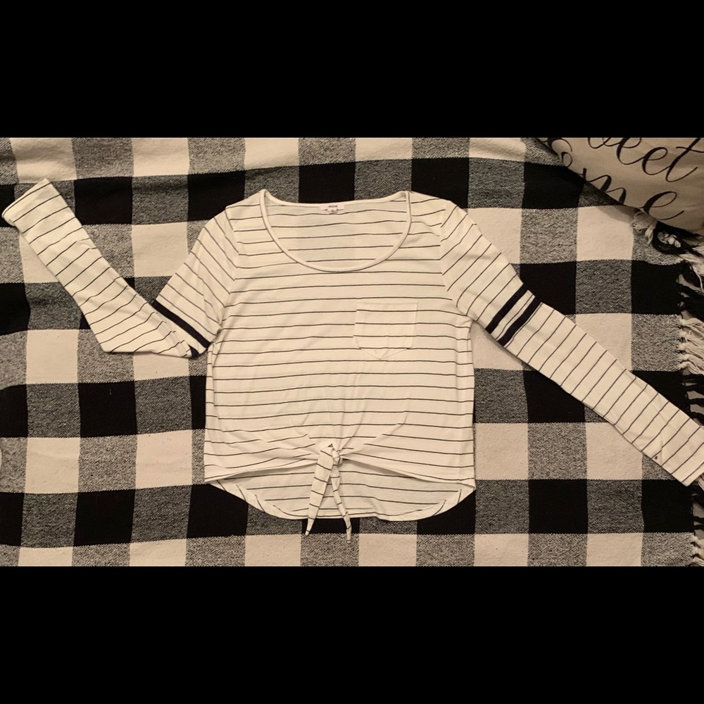 ARDENE White & Black Stripped Long Sleeve Shirt